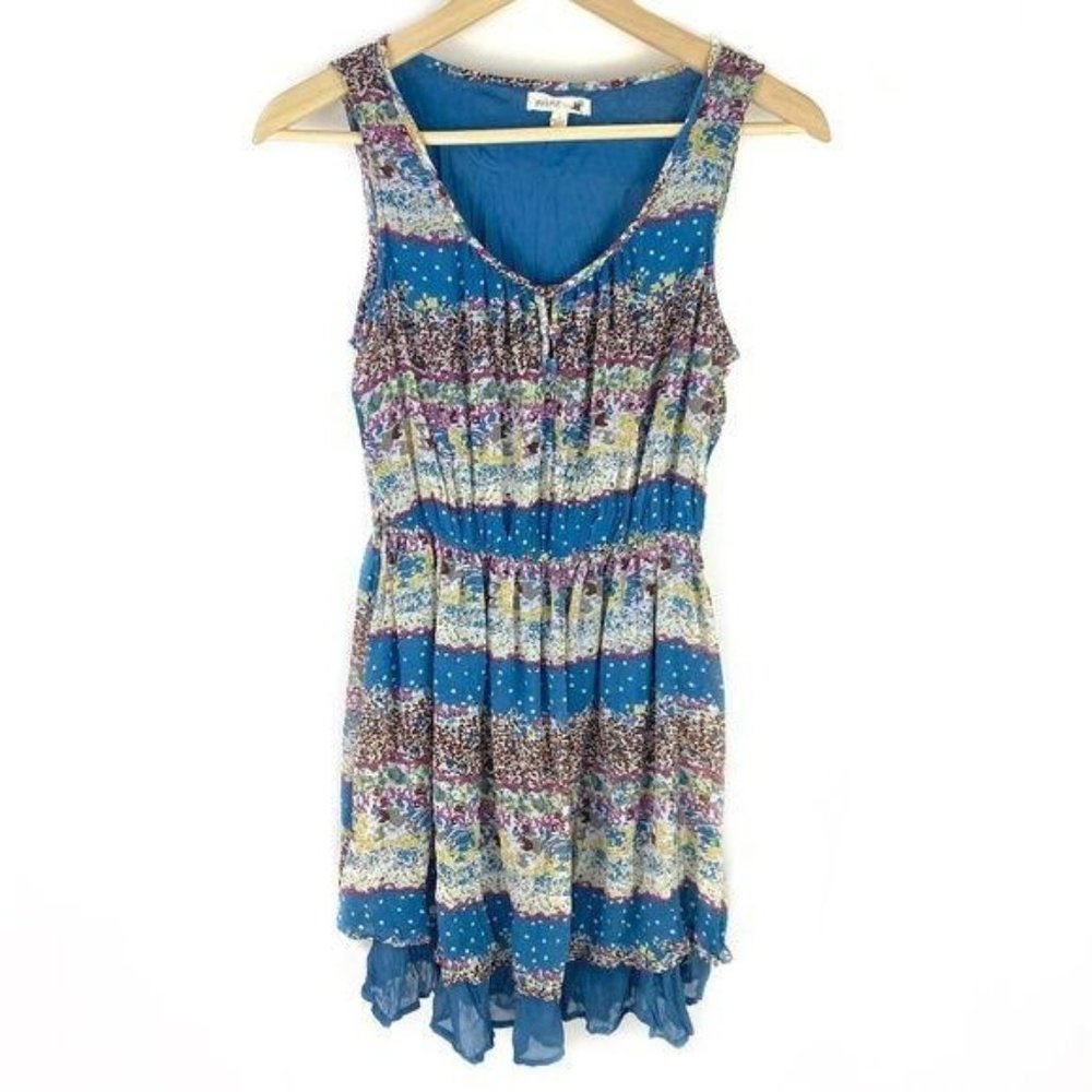 MIne Bow Polka Dots Sleeveless Blue Dress Sz S